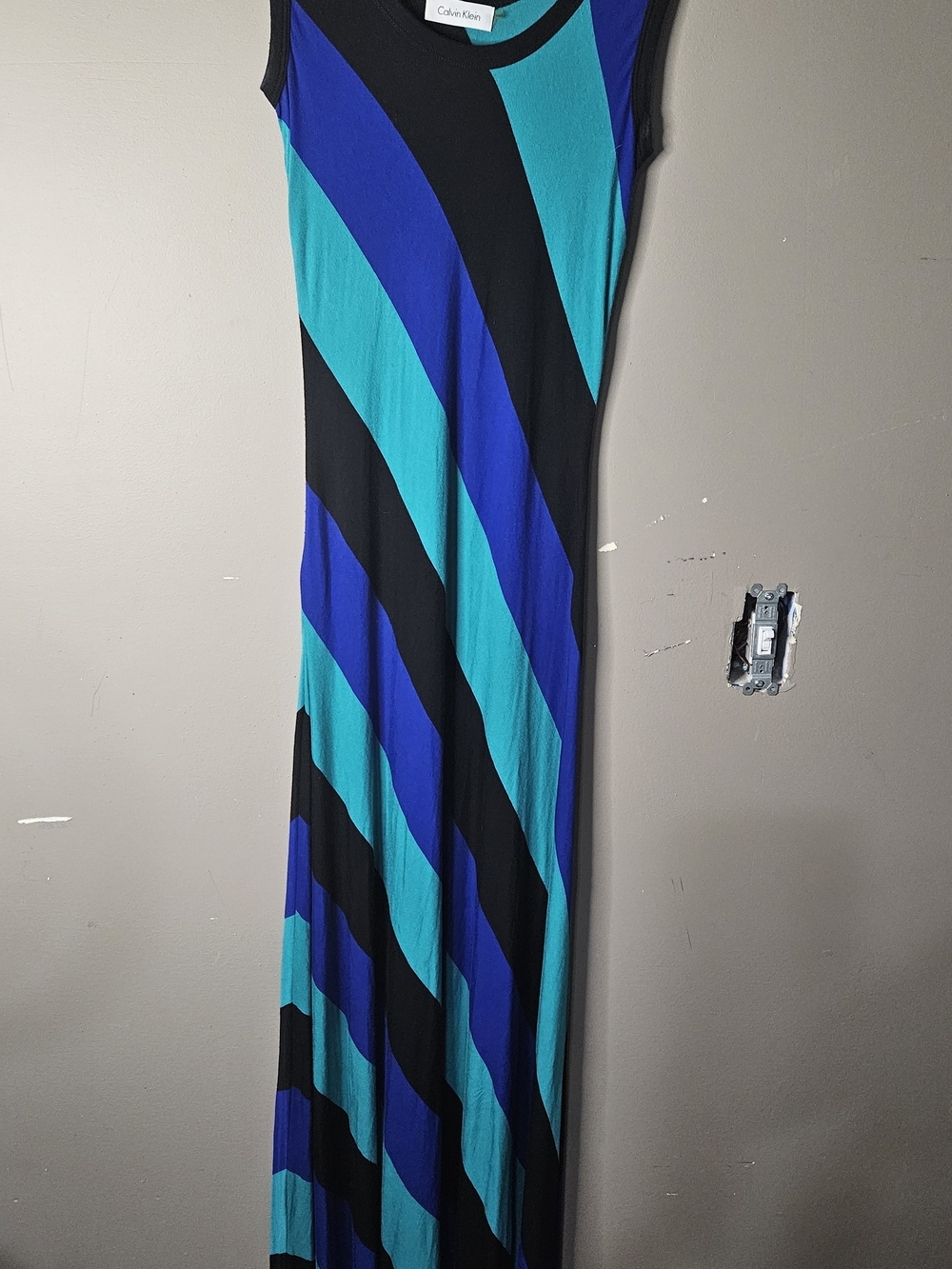 Calvin Klein Teal & Royal Blue Striped Maxi Dress Ptp 16"-18"